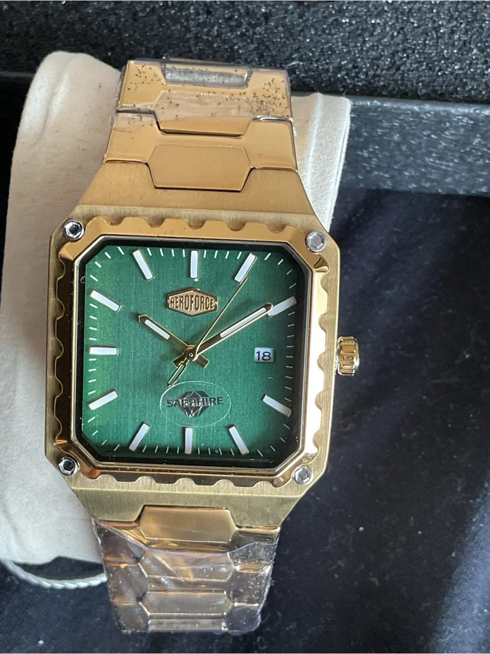 NIB Gold Tone 36mm Square Heroforce Watch Integrated Bracelet + Tool